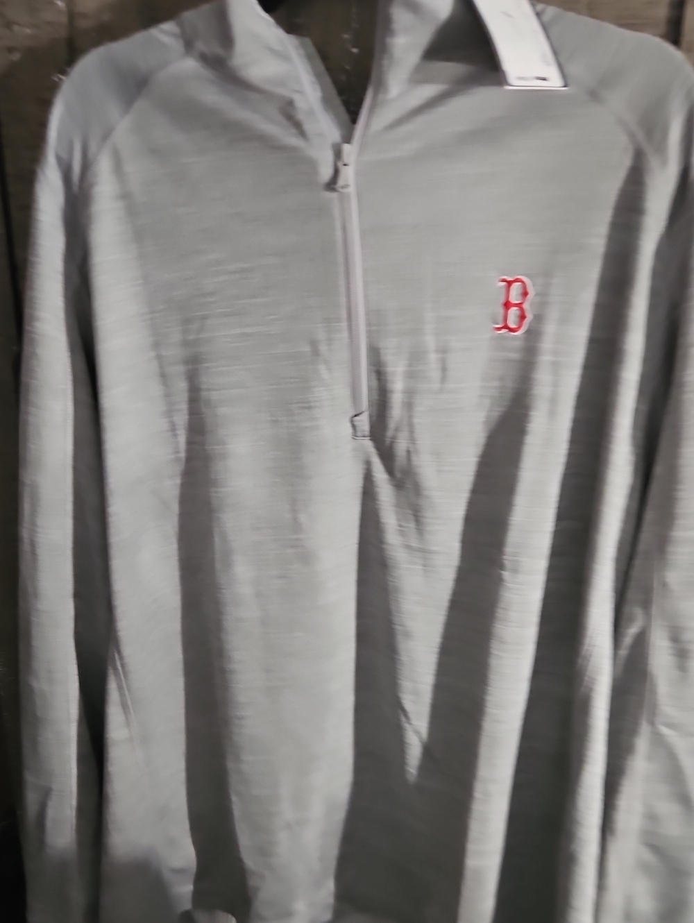 Vineyard Vines Light Gray Quarter-Zip Pullover with Red Emblem BOSTON RED SOX